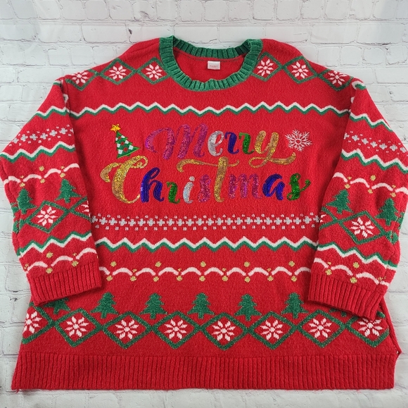 Holiday Time Women's 1X/16-18 Sequined Merry Christmas Sweater - Picture 1 of 10
